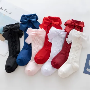 Носки для новорожденных до колена skarpetki Girl Court wind, детские носки принцессы с двойным бантом, одежда kawaii