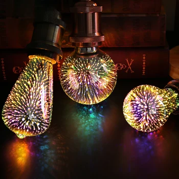 3D Красочная светодиодная лампа E27 220V Винтажная лампа Эдисона, Звездный Фейерверк, Рождественская елка, Праздничный ночник, Декор для внутреннего освещения