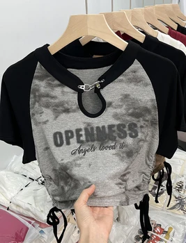 Американская винтажная модная брендовая футболка с коротким рукавом, летний топ-реглан для девочек