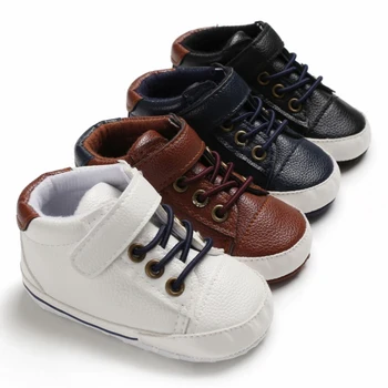Обувь из искусственной кожи для новорожденных малышей, Осень-зима, модные парусиновые кроссовки на мягкой подошве для мальчиков и девочек, 0-12 месяцев