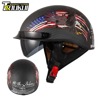 Мотоциклетный шлем из углеродного волокна, Одобренный DOT Casco Moto, Немецкий ретро-мото шлем, Скутер Capacete De Moto Half Helmet для взрослых
