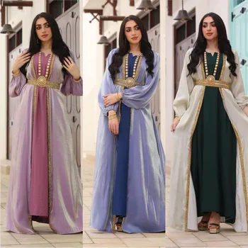 Роскошный комплект для мусульманских женщин Ближнего Востока с бриллиантами, яркие шелковые атласные платья-тройки для выпускного вечера, Комплект dubai islam