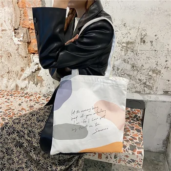 Новая холщовая сумка через плечо, простая студенческая сумка-тоут, модная повседневная сумка с буквенным мультяшным принтом, белые сумки большой емкости, экологически чистые сумки