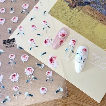 Аксессуары для маникюра в виде листьев Японской розы, цветы, наклейки для ногтей, украшения для дизайна ногтей, наклейки для ногтей в виде бабочек