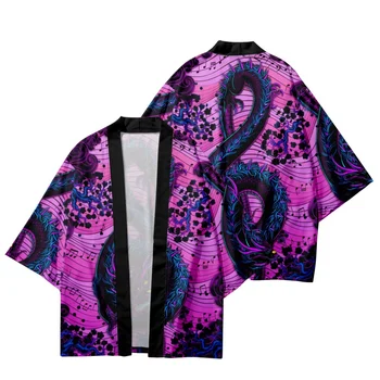 Традиционное Кимоно, Японская Уличная одежда, Женские Мужские Рубашки, Мода 2023, Кардиган с музыкальным принтом Дракона, Хаори, Пляжная Юката