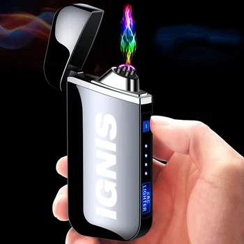Металлическая беспламенная электрическая зажигалка со светодиодным дисплеем питания, сенсорная двухдуговая плазменная USB-зажигалка для автомобильных аксессуаров Suzuki IGNIS