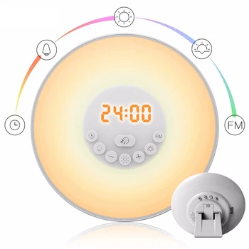 Светодиодный Будильник, ночник для пробуждения, имитирующий Восход солнца, имитирующий настольную прикроватную лампу с FM-радио, Звуки природы, функция сенсорного управления