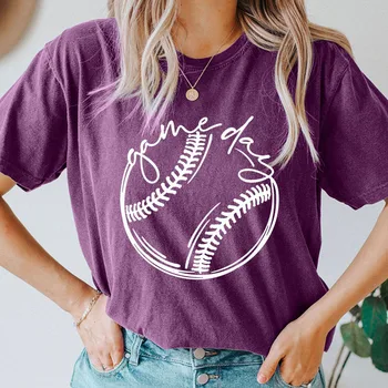 Летняя Новая футболка YRYT с коротким рукавом и бейсбольным принтом в день игры, европейский и американский женский топ с высоким воротом