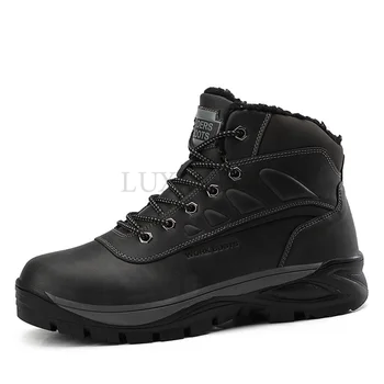Мужские кожаные ботинки высокого качества, новый зимний стиль, Модные теплые рабочие ботильоны, нескользящие ботинки на шнуровке, мужская спортивная обувь для улицы