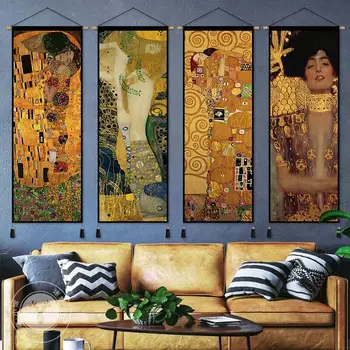 Художественный Гобелен Густава Климта, картина маслом, настенное абстрактное искусство, Золотой поцелуй для домашнего декора, украшения спальни, гостиной