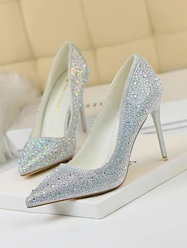 Модные новые женские свадебные туфли со стразами и бриллиантами, босоножки на высоком каблуке-шпильке с пряжкой, женские туфли-лодочки