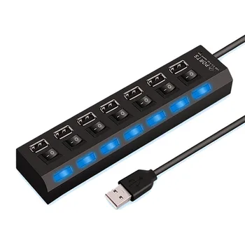 7 Портов USB-концентратор светодиодный USB-адаптер высокой скорости 480 Мбит/с USB-концентратор С Переключателем включения-выключения Для портативных ПК ПК-ноутбук С ВКЛ/ВЫКЛ
