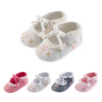 Обувь для малышей 0-1 лет, шерстяные туфли Принцессы на мягкой подошве с цветочным бантом, детская обувь для новорожденных детская обувь