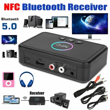 Bluetooth Адаптер NFC BT5.0 Беспроводной Аудиоприемник Передатчик 3,5 мм Разъем AUX 2 RCA Стереозвук для динамика Гарнитуры Автомобиля