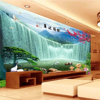 beibehang papel de parede, обои на заказ, 3D фреска, водопад в китайском стиле, настенная живопись для телевизора, гостиная, спальня, 3D обои