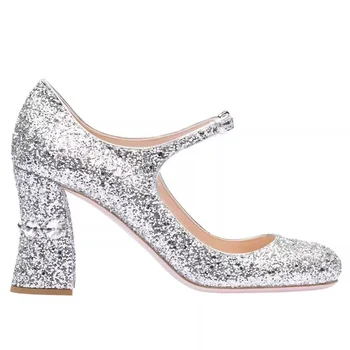 Женская обувь Mary Jane на массивном каблуке с блестками, роскошные туфли-лодочки в стиле Ретро с одной пуговицей, украшенные стразами, на толстом высоком каблуке, Милая обувь принцессы
