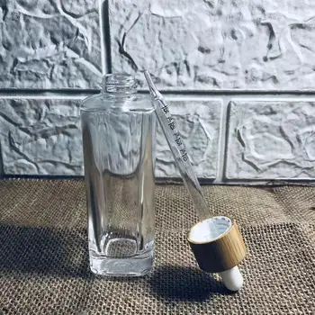 Новое поступление, 75 мл, плоская прозрачная стеклянная бутылка для эфирных масел с бамбуковой крышкой, пустые бутылочки для косметики