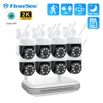 TinoSec PTZ 4MP WIFI Комплект видеонаблюдения Двухстороннее Аудио Защита Дома IP-камера NVR Комплект Видео Беспроводная Система Камеры Безопасности