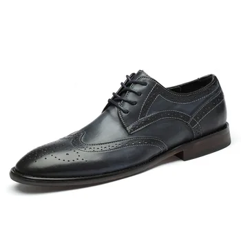 Официальные мужские туфли-оксфорды на шнуровке с острым носком коричневого, черного цвета, Классические мужские официальные туфли с перфорацией типа 