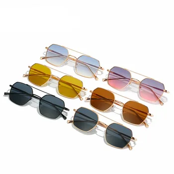 Модные Солнцезащитные очки с Двойным Лучом в Металлической Квадратной Оправе 2022, Поляризованный Фирменный Дизайн, Анти-Ультрафиолет UV400, Повседневные Солнцезащитные Очки для Взрослых