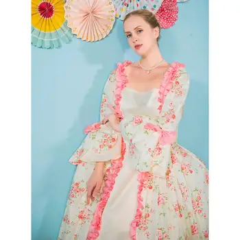 Косплей, платье в стиле рококо в колониальном георгианском стиле 18-го века Марии-Антуанетты, Женское Платье в стиле рококо с цветочным рисунком L920
