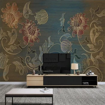 Фреска нестандартного размера, европейский стиль, рельефная резьба по цветку травы, линия фона, коричневая фреска, украшение дома, 3D обои