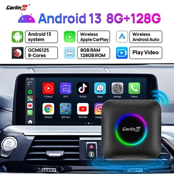 CarlinKit CarPlay Ai TV Box Android 13 QCM6125 Беспроводной Android Auto CarPlay 64G 128G Обновление FOTA SIM и WiFi Для YouTube Netflix