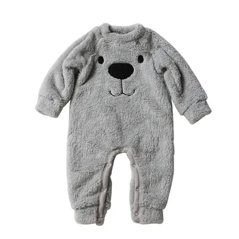 Зимняя одежда Для маленьких мальчиков и девочек, кашемировый комбинезон с рисунком Медведя с длинными рукавами, детские комбинезоны, костюмы для новорожденных от 0 до 24 м