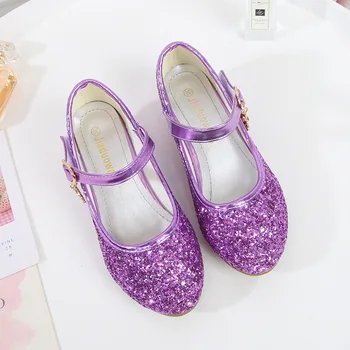 ULKNN/Фиолетовые туфли на высоком каблуке для девочек, Детская обувь Принцессы из красной кожи, Детская Праздничная свадебная обувь с круглым носком 1-3 см