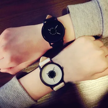 Простые модные корейские влюбленные Пара Кварцевые часы Кожаные часы Мужские и женские наручные часы, индивидуальные студенческие часы