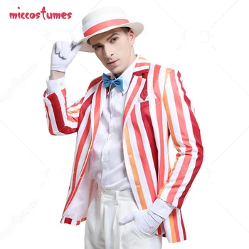 Взрослый мужской костюм в радужную полоску, пиджак, Блейзер, шляпа, перчатки