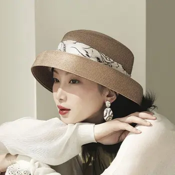 Хепберн ветер модный элегантный абажур шляпа летние путешествия отдых на море досуг солнцезащитный козырек шляпа модная соломенная шляпа