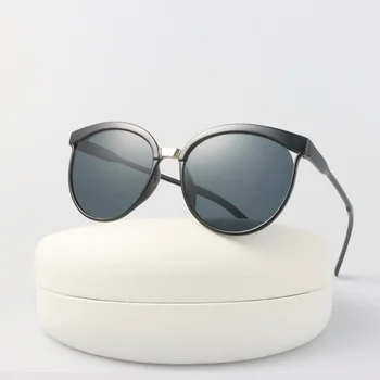 Черные Солнцезащитные очки с кошачьим глазом, Женские Брендовые Дизайнерские Винтажные круглые Солнцезащитные Очки, Женская мода в стиле ретро на открытом воздухе, Большая оправа Oculos De Sol