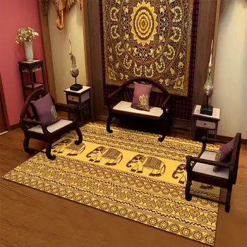 Роскошные Желтые ковры в тайском стиле для украшения гостиной, спальни, ретро-декора комнаты, коврики большой площади, нескользящий моющийся коврик для пола