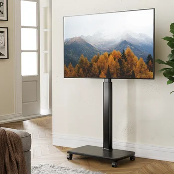 Универсальная напольная тележка для телевизора FITUEYES с поворотным креплением, регулируется по высоте для большинства телевизоров с диагональю до 65 дюймов, улучшенная прочная Деревянная подставка