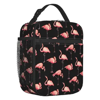 Черная сумка для ланча с рисунком фламинго для женщин, сменный холодильник, термосумка для ланча, Офисная работа, школа