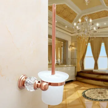 Латунный держатель для туалетной щетки с покрытием из розового золота и чашкой из матового стекла Высококачественные аксессуары для ванной комнаты