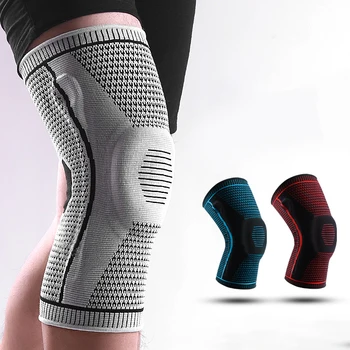 Силиконовый бандаж на весь коленный рукав Мужская поддержка Сильные накладки для защиты от сжатия мениска Артрит Облегчение коленного сустава Тренировки Спорт