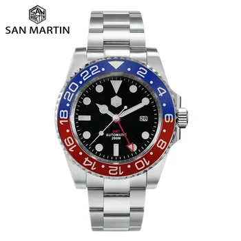 San Martin 40,5 мм GMT Автоматические Часы Мужские Наручные Часы Водонепроницаемые Дайверские Роскошные Сапфировые Со Светящейся Датой Relojes Para Hombre SN0016