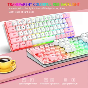 61 Клавиша RGB Красочная USB Мини Механическая игровая Проводная клавиатура для компьютера ПК Ноутбука