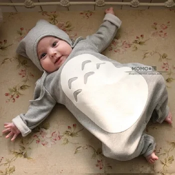 Хлопковая цельная одежда для новорожденных, теплая одежда с капюшоном для маленьких мальчиков и девочек, Комбинезон в стиле Тоторо, Лидер продаж