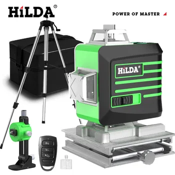 Лазерный уровень HILDA 12/16 линий, 3d / 4d, самонивелирующийся 360 Горизонтальный и вертикальный крест, Супер мощный портативный зеленый лазер