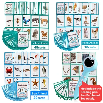 Набор из 4 тем Изучение английских слов Флэш-карты для детей Монтессори Развивающие игрушки Украшение класса Памятные игры