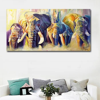 Красочные Абстрактные художественные Слоны, Конкурсные картины, Принты, плакаты, картина на холсте, Настенные художественные принты для домашнего декора гостиной