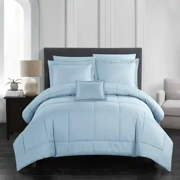 Комплект однотонного одеяла Jorin из 8 предметов, Queen, синий