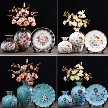 3 шт./компл. Европейская керамическая ваза с цветочной композицией, качающаяся тарелка, украшения для входа в гостиную, украшения для дома