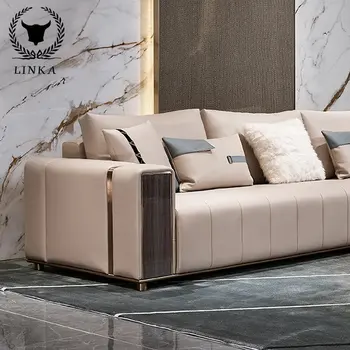Итальянский легкий роскошный угловой диван из натурального дерева, небольшая бытовая современная комбинация кожаных диванов для гостиной, новинка C2
