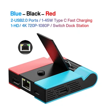Док-станция для телевизора для Nintendo Switch USB 2.0 Hub USB C Концентратор с гигабитным Ethernet-адаптером, совместимым с 4K HD HDMI-B