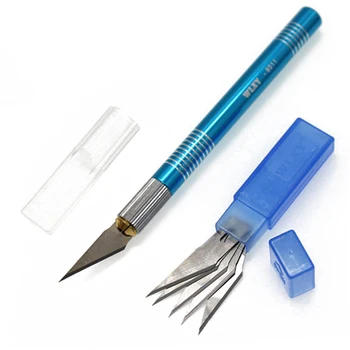 Нож для Хобби с металлической ручкой, Нож для резки дерева, Нож для фруктов, нож для рукоделия + 5 шт., набор ножей для ремонта печатных плат, инструменты 
