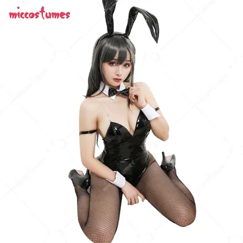 Sakurajima Mai Bunny Girl PU Косплей костюм Женский Senpai Черный комбинезон боди на Хэллоуин